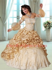 2014 Lovely Sweetheart Appliques Dresses for Quinceanera  in Champagne