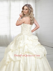 2014 Lovely Sweetheart Ivory Quinceanera Dress with Beading and Pick Ups
