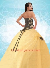 2014 Luxirious One Shoulder Yellow Quince Dresses with Appliques