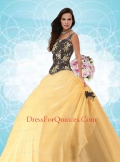 2014 Luxirious One Shoulder Yellow Quince Dresses with Appliques