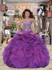 2014 Luxirious Sweetheart Appliques and Ruffles Purple Dress For Quince