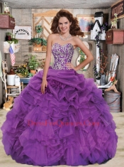 2014 Luxirious Sweetheart Appliques and Ruffles Purple Dress For Quince
