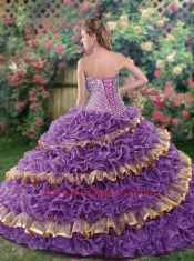 2014 Luxurious Sweetheart Appliques and Ruffles Quinceanera Dress in Red