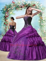 2014 Most Popular Eggplant Purple Quinceanera Dresses with Appliques and Pick-ups