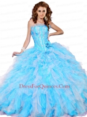 2014 New Arrival Strapless Appliques and Ruffles White Quincenera Dresses