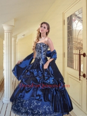 2014 New Style Strapless Navy Blue Sweet Sixteen Dresses with Appliques and Pick-ups