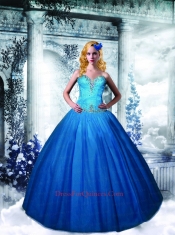2014 New Style Tulle Sweetheart Beading Quinceanera Dress in Blue