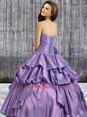 2014 Perfect Strapless Lavender Quinceanera Dresses with Hand Made Flower and Appliques