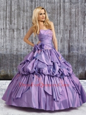 2014 Perfect Strapless Lavender Quinceanera Dresses with Hand Made Flower and Appliques