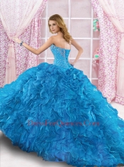 2014 Pretty Blue Quinceanera Dress with Beading and Ruffles