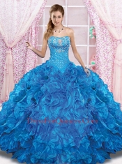 2014 Pretty Blue Quinceanera Dress with Beading and Ruffles