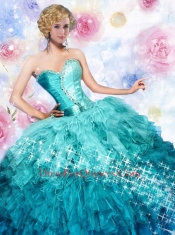 2014 Pretty Good Sweetheart Blue Dresses For Quinceanera with Beading and Ruffles