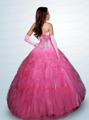 2014 Pretty Sweetheart Hot Pink Sweet 15 Dresses with Beading and Ruffles