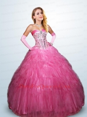 2014 Pretty Sweetheart Hot Pink Sweet 15 Dresses with Beading and Ruffles