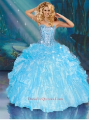 2014 Sweetheart Aqua Blue Quinceanera Dresses with Ruffles and Beading