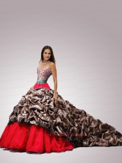 2014 Sweetheart Chapel Train Quinceanera Dresses with Beading and Pick-ups