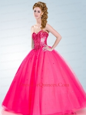 2014 The Most Popular Hot Pink Quinceanera Dress with Beading and Sequins