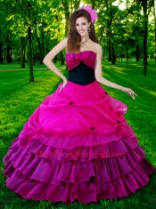 2014 The Super Hot Strapless Hot Pink Quinceanera Gown with Ruches