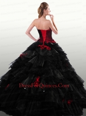 2014 The Super Hot Strapless Red and Black Quinceanera Dresses with Ruffles