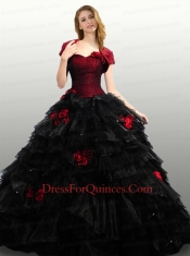 2014 The Super Hot Strapless Red and Black Quinceanera Dresses with Ruffles