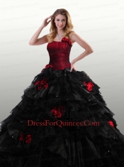 2014 The Super Hot Strapless Red and Black Quinceanera Dresses with Ruffles