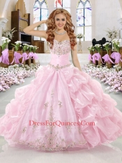 2014 Wonderful Baby Pink Sweetheart Sweet 16 Dress with Appliques and Pick Ups
