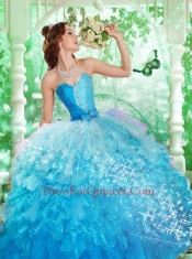 2014 Wonderful Sweetheart Blue Beading and Ruffles Dresses For Quince