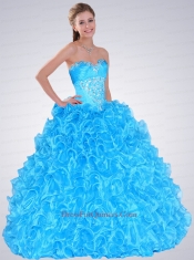 2015 Elegant Aqua Blue Quinceanera Dress with Beading and Ruffles