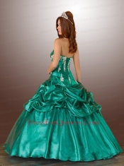 Beading Green Appliques Quinceanera Dress with Pick Ups