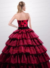 Beautiful Ruffled Layers and Appliques Quinceanera Dress in Red and Black