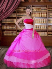 Beautiful Strapless Hot Pink Organza Quinceanera Dress with Hand Made Flowers