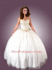 Beautiful Tulle Sequins and Beading Quinceanera Dress in White