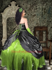 Brand New Purple and Black Strapless Appliques Quinceanera Dress For 2014