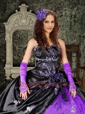 Brand New Purple and Black Strapless Appliques Quinceanera Dress For 2014