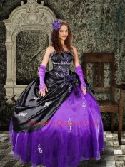 Brand New Purple and Black Strapless Appliques Quinceanera Dress For 2014
