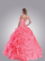 Charming Spaghetti Straps Appliques and Pick-ups Quinceanera Dresses in Watermelon