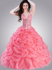Charming Spaghetti Straps Appliques and Pick-ups Quinceanera Dresses in Watermelon