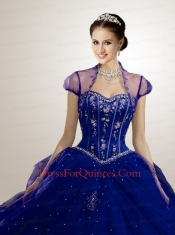 Cheap Appliques Sweetheart Quinceanera Dress in Navy Blue with Beading