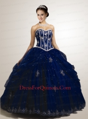 Cheap Appliques Sweetheart Quinceanera Dress in Navy Blue with Beading