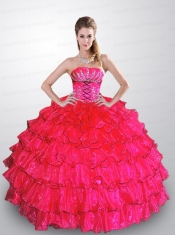 Cheap Hot Pink Sweet Sixteen Dresses with Beading and Ruffle Layers