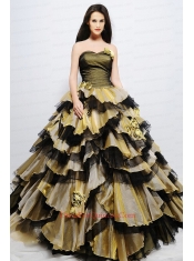 Cheap One Shoulder Ruffled Layers and Hand Made Flower Sweet 16 Dress