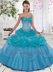 Costom Made Sweetheart Blue Quinceanera Dresses with Beading and Ruffles