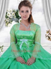 Custom Made Embroidery and Beading Green Dress For Quinceanera
