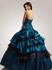 Custom Made Sweetheart Dark Blue Quinceanera Dress with Appliques and Hand Made Flowers