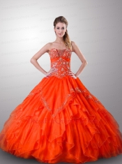 Customize A-Line Appliques and Ruffles Orange Red Quinceanera Dress