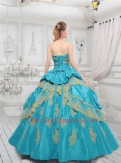 Customize Sweetheart Taffeta Appliques Blue Quinceanera Dress For 2014