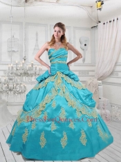 Customize Sweetheart Taffeta Appliques Blue Quinceanera Dress For 2014