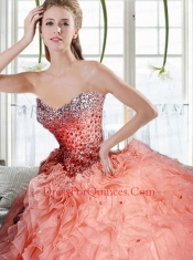 Discount Sweetheart Beading Quinceanera Dress with Ruffles in Peach