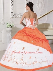 Embroidery Taffeta Sweet 16 Dress in White and Hot Pink