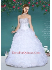 Fashionable Strapless White Quinceanera Gowns with Beading and Ruffles For 2014